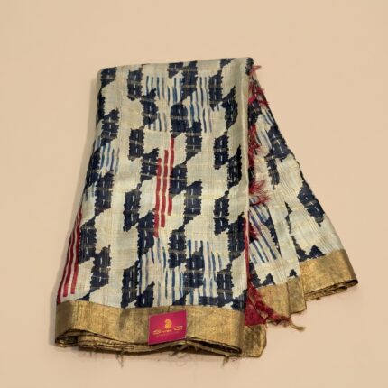 Off-White colour saree with geometric prints red & black colour